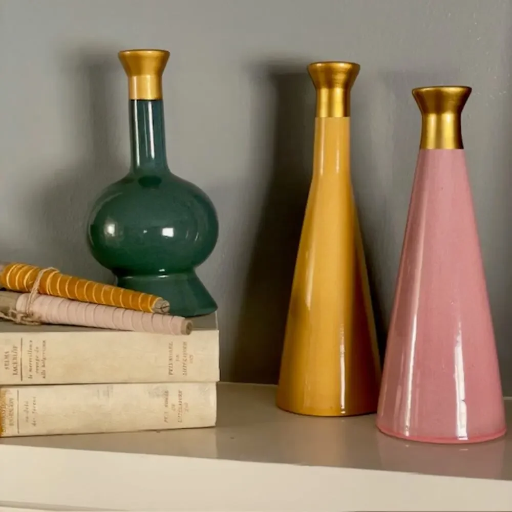 Modern Ceramic Candle Holder Set of 3 Colorful Sculptural Decor Artful Eclectic